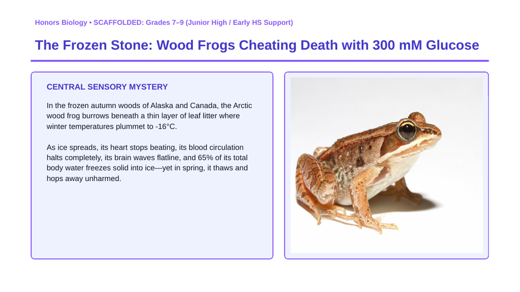 Cellular Metabolism & Homeostasis Scaffolded Phenomena-Based Lesson: The Frozen Stone: Wood Frogs Cheating Death with 300 mM Glucose Presentation sample page