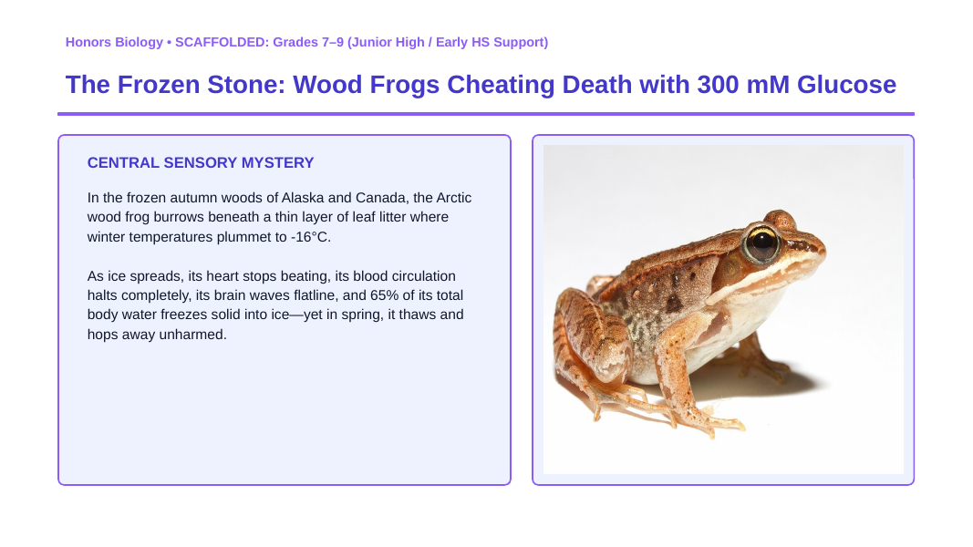 Cellular Metabolism & Homeostasis Scaffolded Phenomena-Based Lesson: The Frozen Stone: Wood Frogs Cheating Death with 300 mM Glucose Presentation sample page