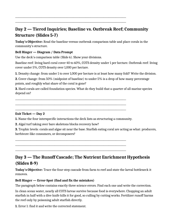 Communities, Biomes, & Ecosystems Bell Ringers & Exit Tickets sample page