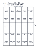 Communities, Biomes, & Ecosystems BINGO Review Game sample page