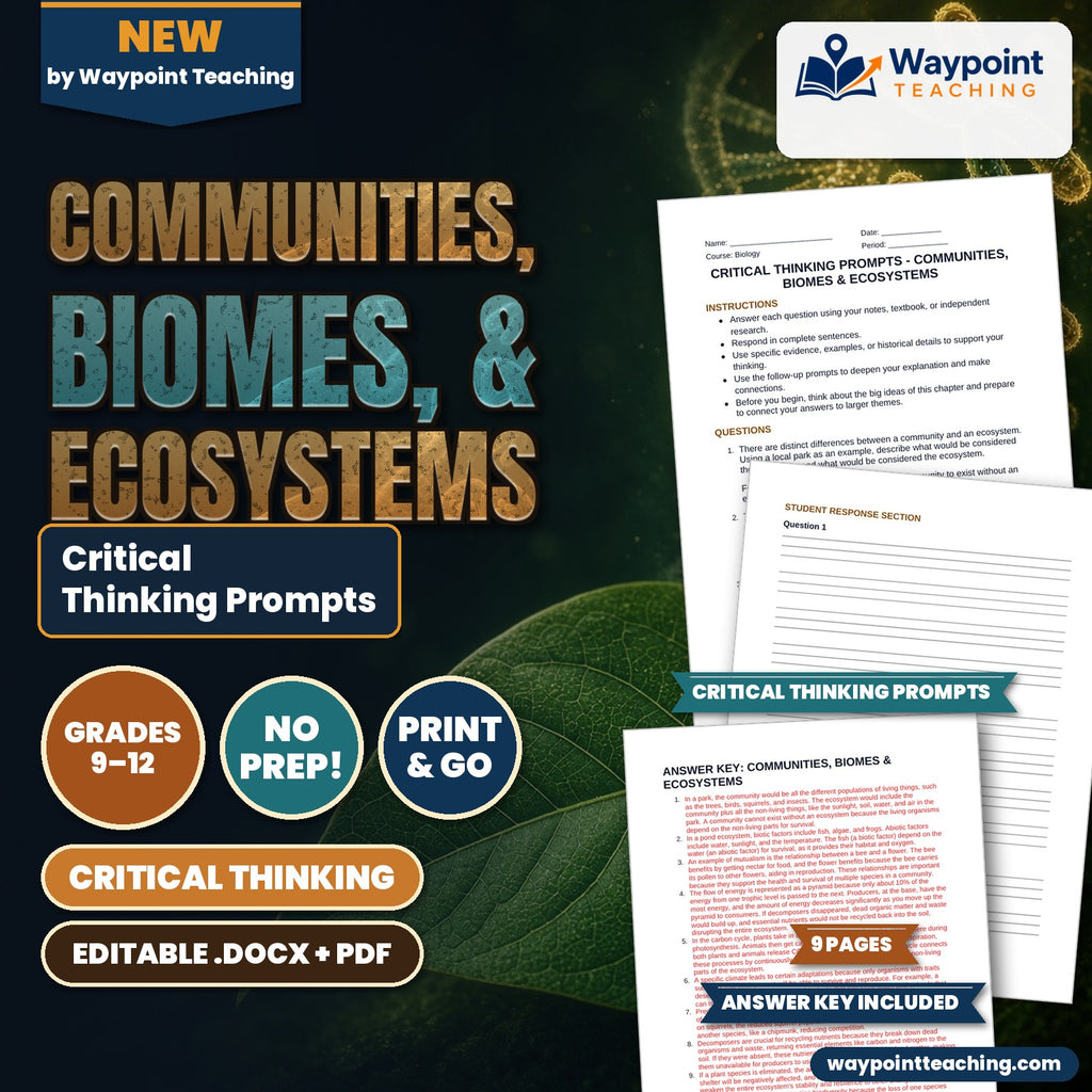 Communities, Biomes, & Ecosystems Critical Thinking Prompts cover