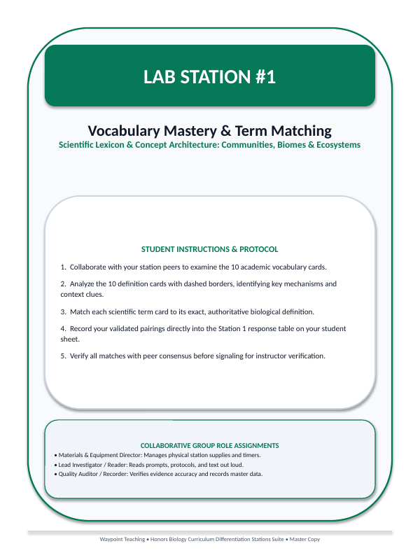 Communities, Biomes, & Ecosystems Differentiation Stations sample page