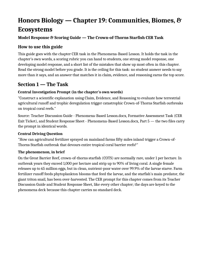Communities, Biomes, & Ecosystems Model Response & Scoring Guide sample page