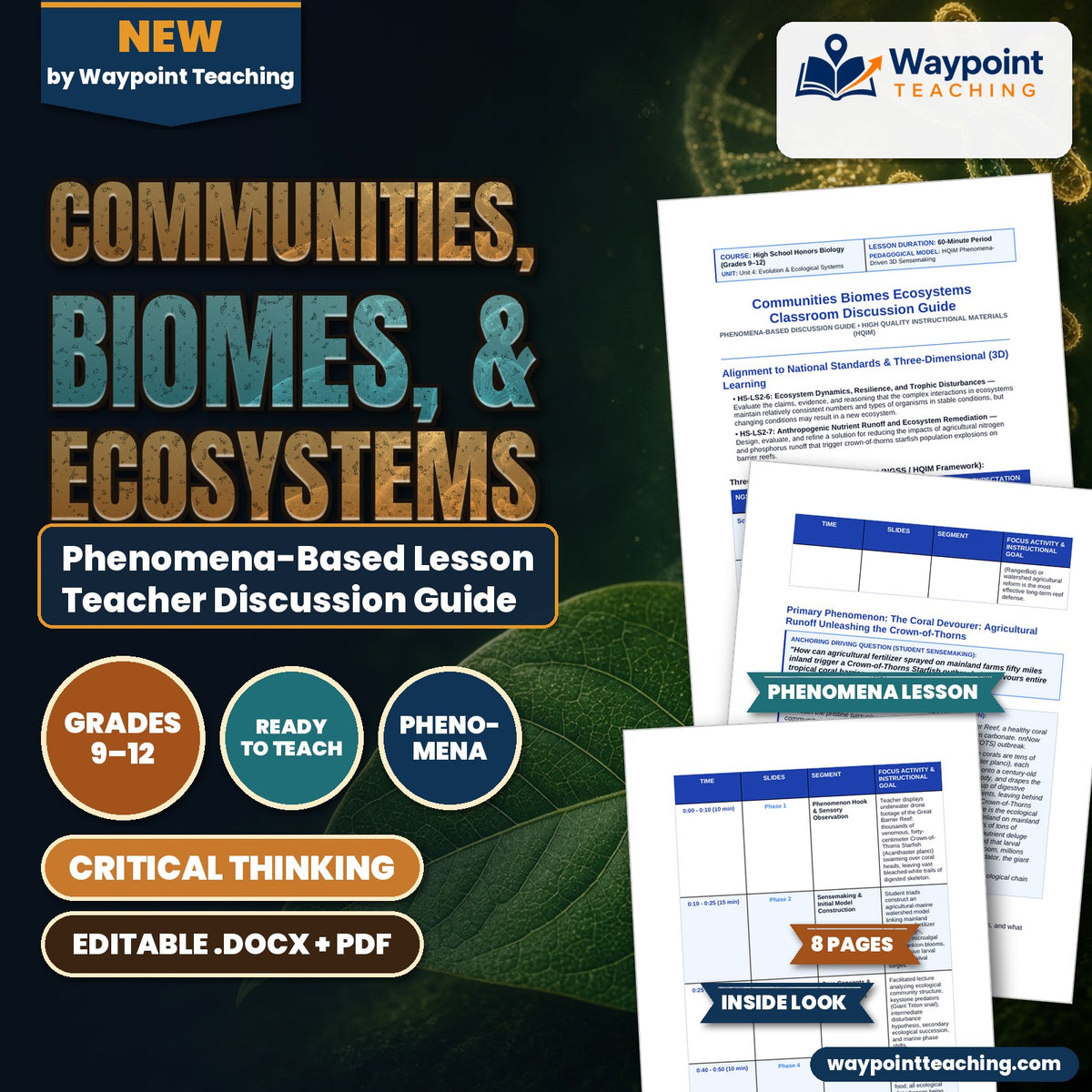 Communities, Biomes, & Ecosystems Phenomena-Based Lesson: The Coral Devourer: Agricultural Runoff Unleashing the Crown-of-Thorns Teacher Discussion Guide cover