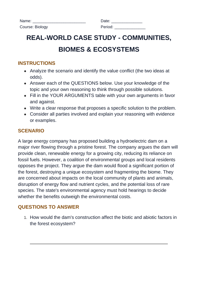 Communities, Biomes, & Ecosystems Real-World Case Study sample page