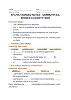 Communities, Biomes, & Ecosystems Spanish Guided Notes sample page