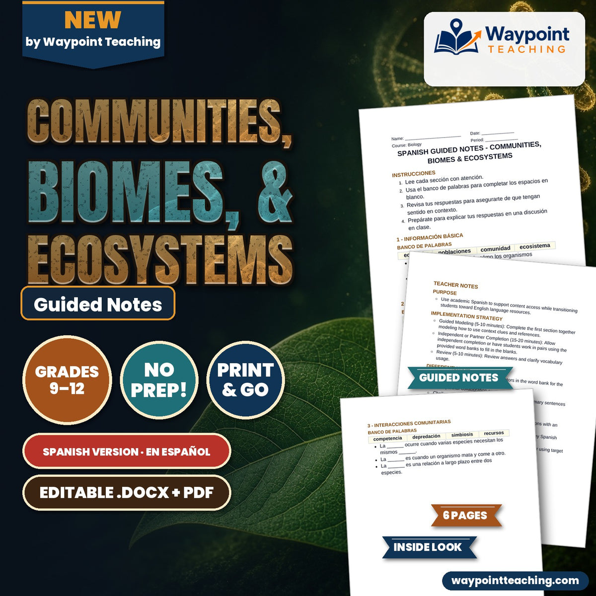 Communities, Biomes, & Ecosystems Spanish Guided Notes cover