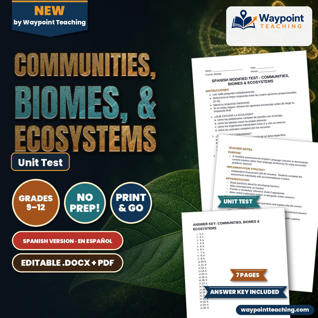 Communities, Biomes, & Ecosystems Spanish Unit Test cover