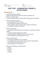 Communities, Biomes, & Ecosystems Unit Test sample page