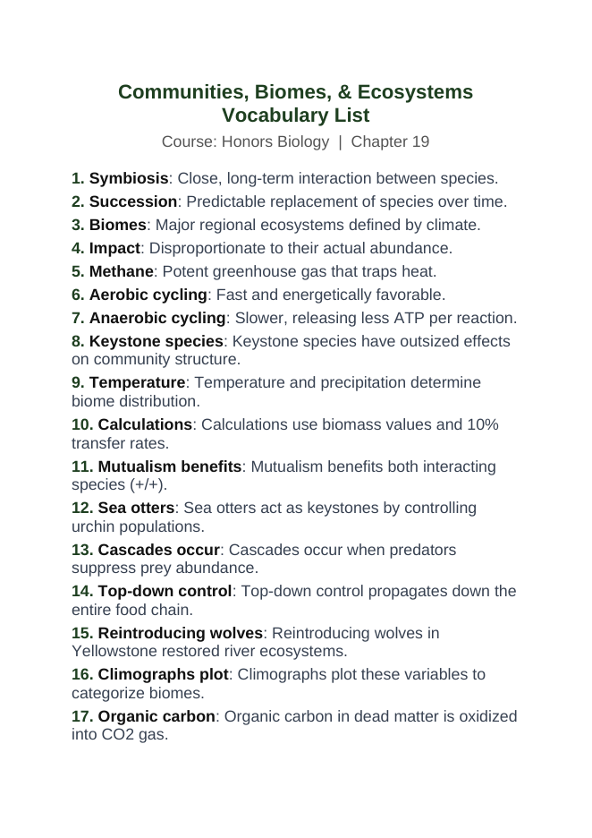 Communities, Biomes, & Ecosystems Vocabulary Words & Definitions sample page