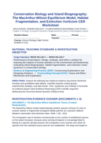 Conservation Biology and Island Biogeography: The MacArthur-Wilson Equilibrium Model, Habitat Fragmentation, and Extinction Vorticism CER Phenomena Worksheet sample page