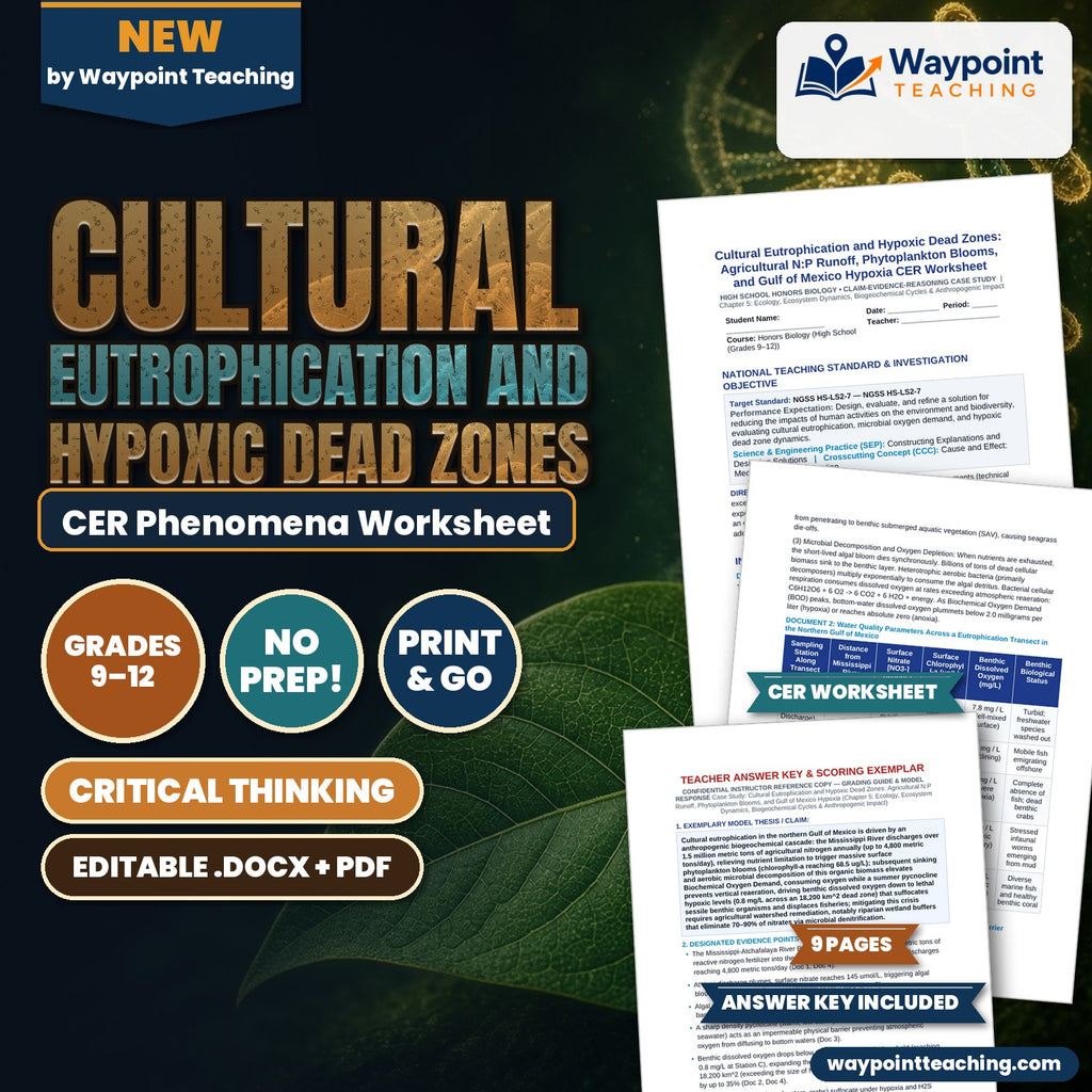 Cultural Eutrophication and Hypoxic Dead Zones: Agricultural N:P Runoff, Phytoplankton Blooms, and Gulf of Mexico Hypoxia CER Phenomena Worksheet cover