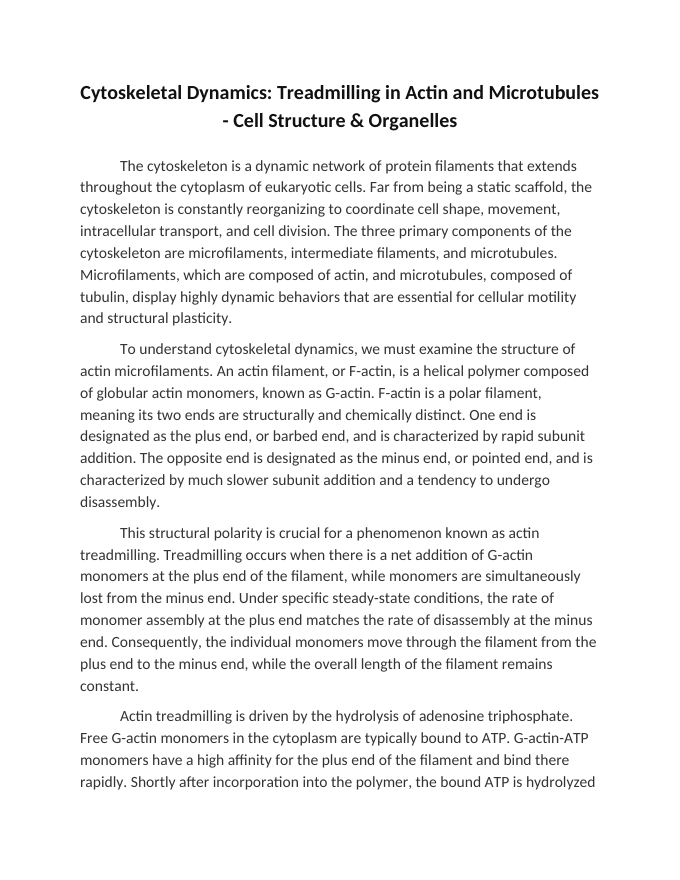 Cytoskeletal Dynamics: Treadmilling in Actin and Microtubules Reading Worksheet sample page