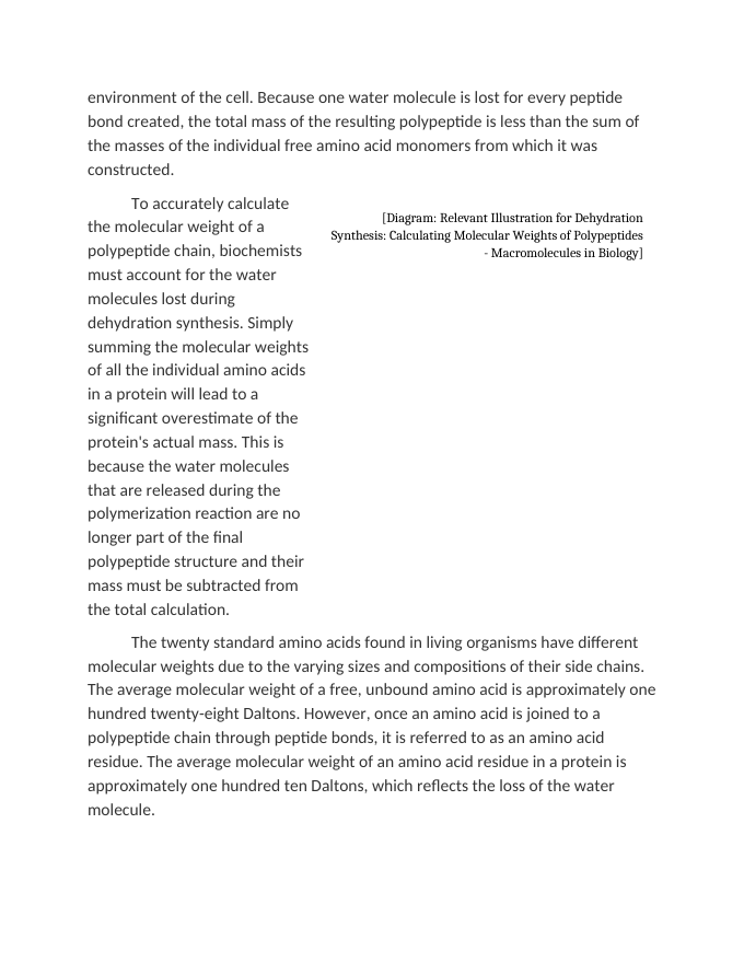 Dehydration Synthesis: Calculating Molecular Weights of Polypeptides Reading Worksheet sample page