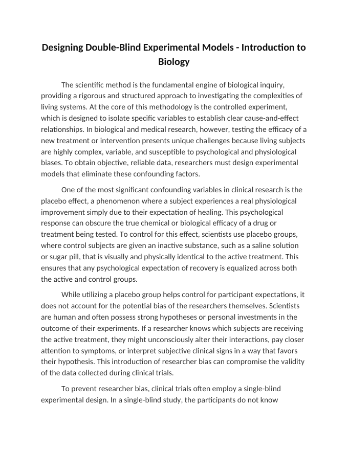 Designing Double-Blind Experimental Models Reading Worksheet sample page