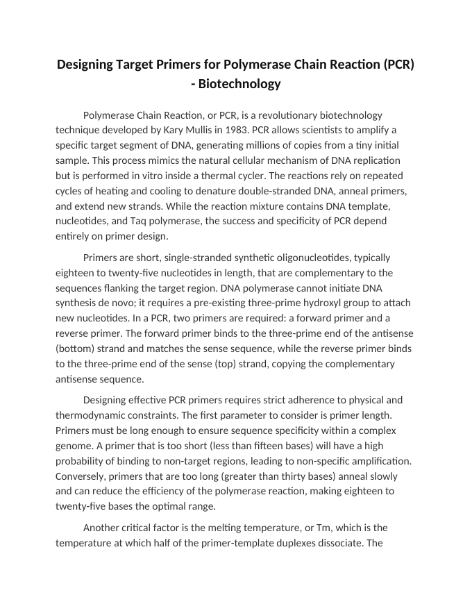 Designing Target Primers for Polymerase Chain Reaction (PCR) Reading Worksheet sample page