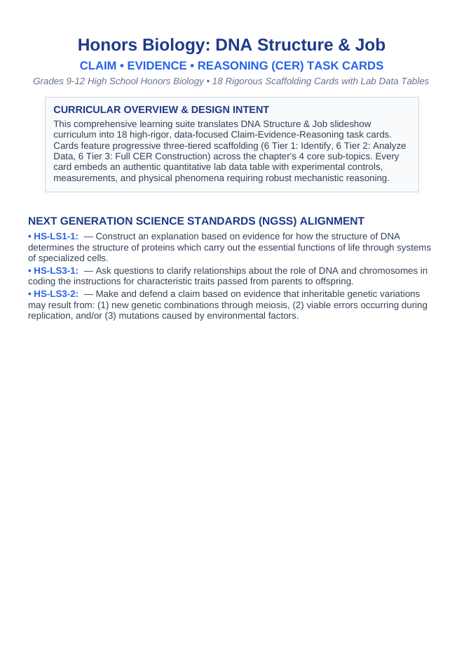 DNA Structure & Job CER Task Cards sample page
