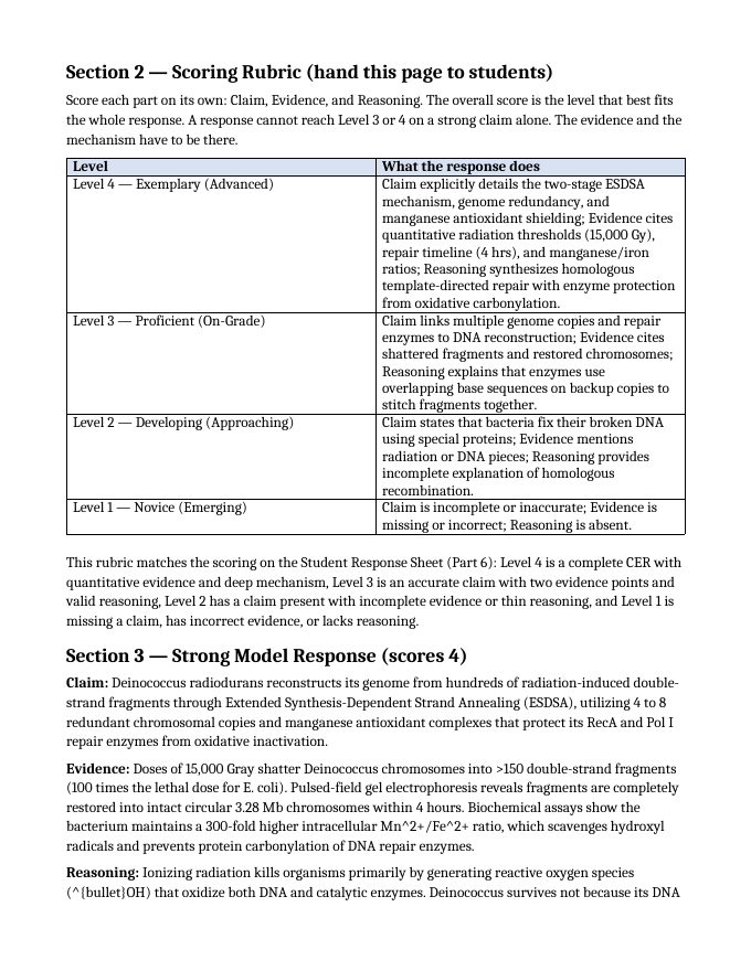 DNA Structure & Job Model Response & Scoring Guide sample page
