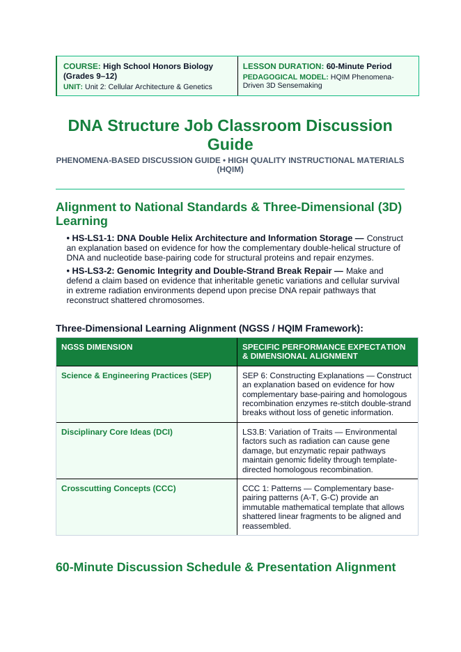 DNA Structure & Job Phenomena-Based Lesson: Conan the Bacterium: Shattered DNA Reassembled within Hours Teacher Discussion Guide sample page