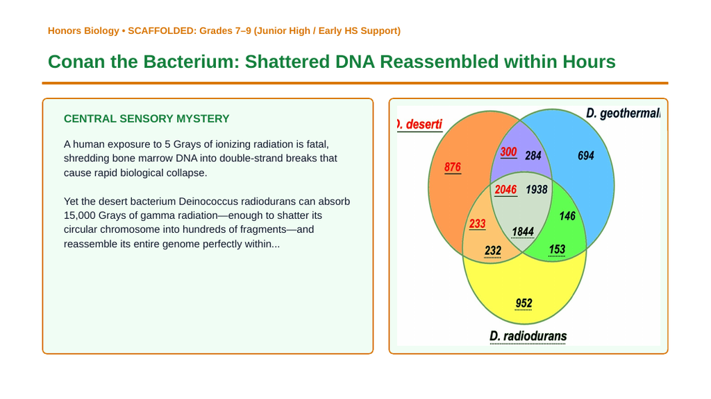 DNA Structure & Job Scaffolded Phenomena-Based Lesson: Conan the Bacterium: Shattered DNA Reassembled within Hours Presentation sample page