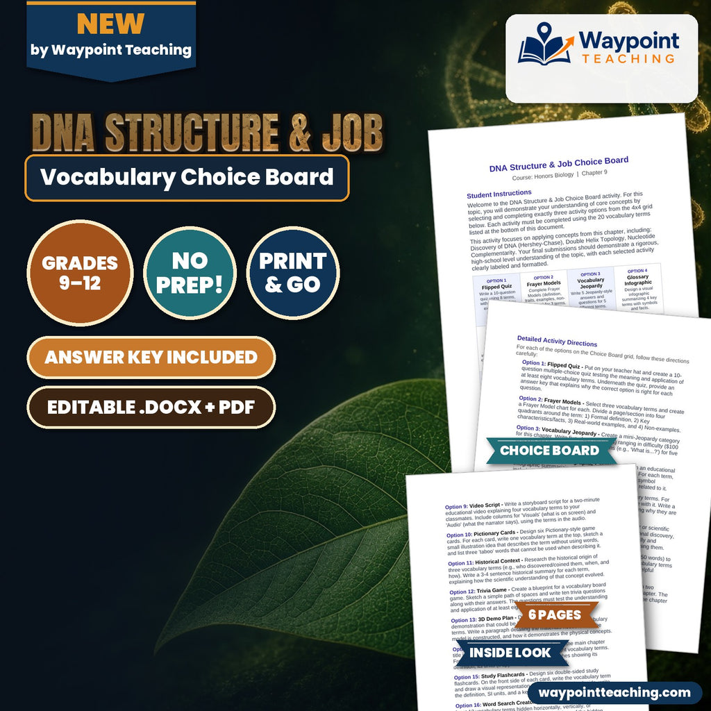DNA Structure & Job Vocabulary Choice Board cover