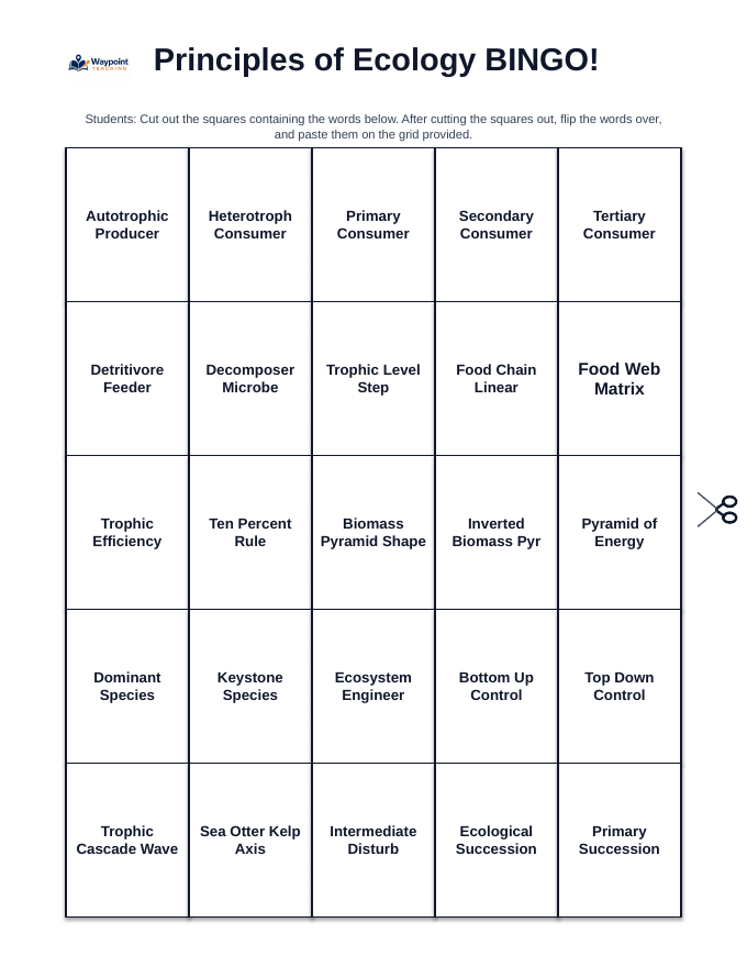 Ecological Fundamentals BINGO Review Game sample page