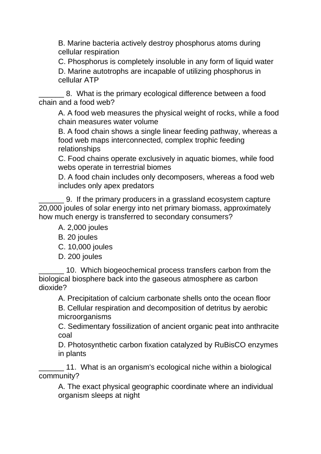 Ecological Fundamentals Lesson Quiz sample page