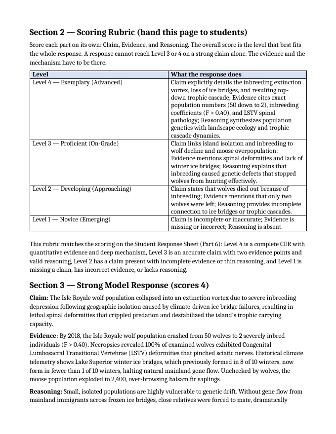 Ecological Fundamentals Model Response & Scoring Guide sample page