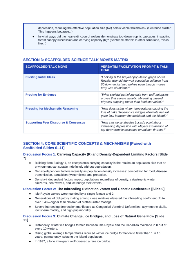 Ecological Fundamentals Scaffolded Phenomena-Based Lesson: The Meltdown on Isle Royale: Inbreeding, Bones, and Trophic Collapse Teacher Discussion Guide sample page