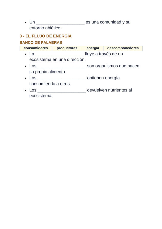 Ecological Fundamentals Spanish Guided Notes sample page