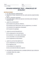 Ecological Fundamentals Spanish Unit Test sample page