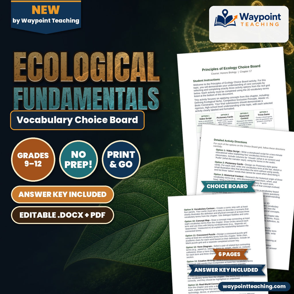 Ecological Fundamentals Vocabulary Choice Board cover