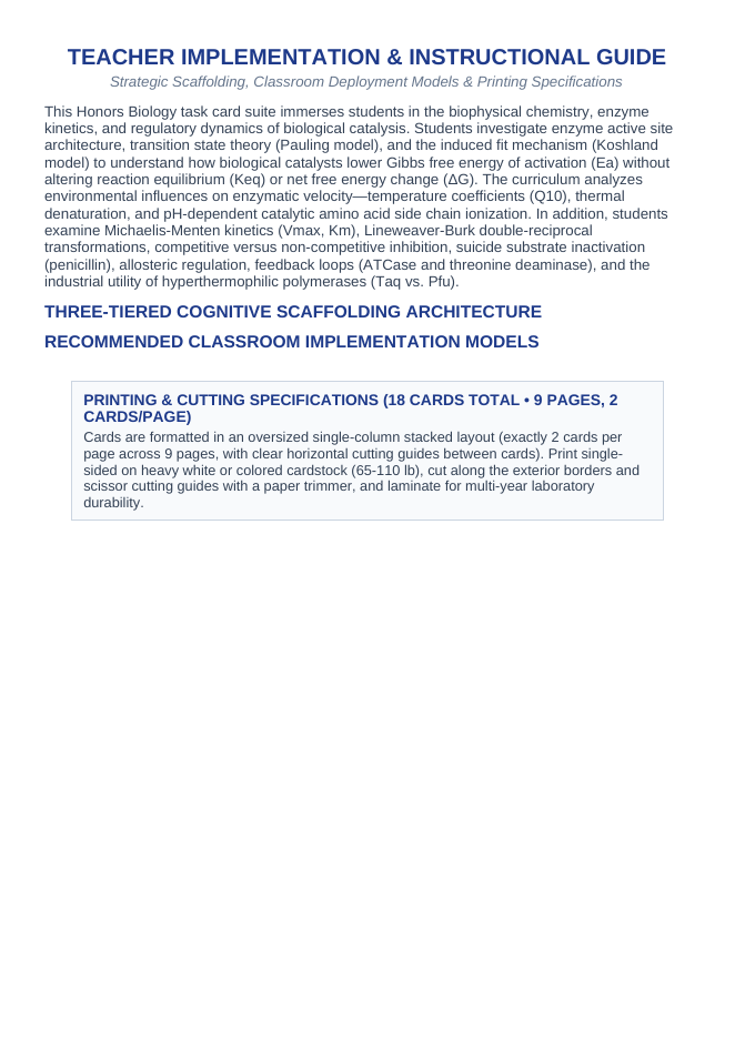 Enzymes & Biochemical Reactions CER Task Cards sample page