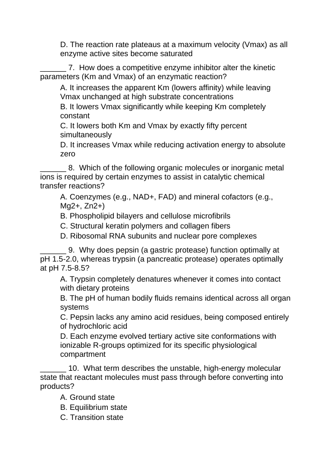 Enzymes & Biochemical Reactions Lesson Quiz sample page