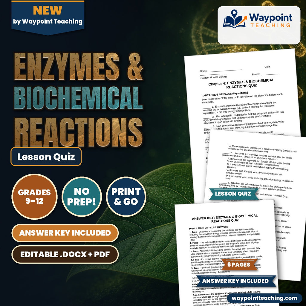 Enzymes & Biochemical Reactions Lesson Quiz cover