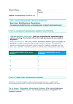 Enzymes & Biochemical Reactions Phenomena-Based Lesson: The Living Cannon: Bombardier Beetle Explosive Catalytic Jet Student Response Sheet sample page