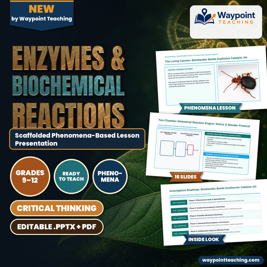 Enzymes & Biochemical Reactions Scaffolded Phenomena-Based Lesson: The Living Cannon: Bombardier Beetle Explosive Catalytic Jet Presentation cover