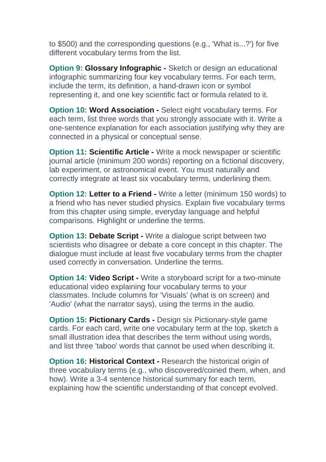 Enzymes & Biochemical Reactions Vocabulary Choice Board sample page