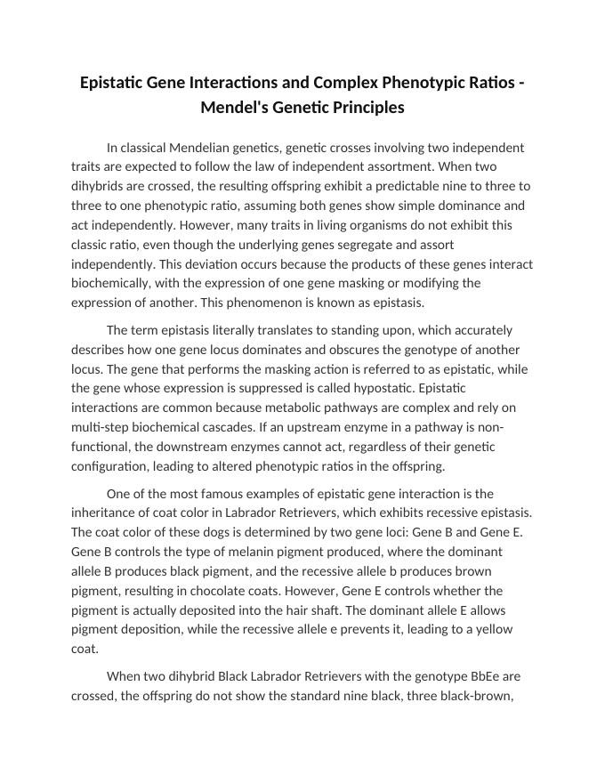 Epistatic Gene Interactions and Complex Phenotypic Ratios Reading Worksheet sample page