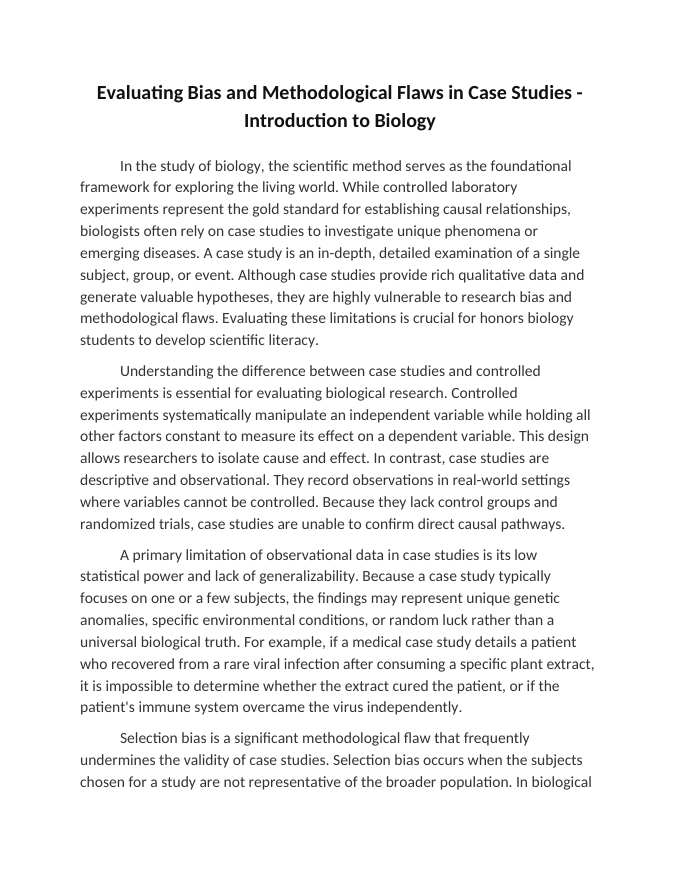 Evaluating Bias and Methodological Flaws in Case Studies Reading Worksheet sample page