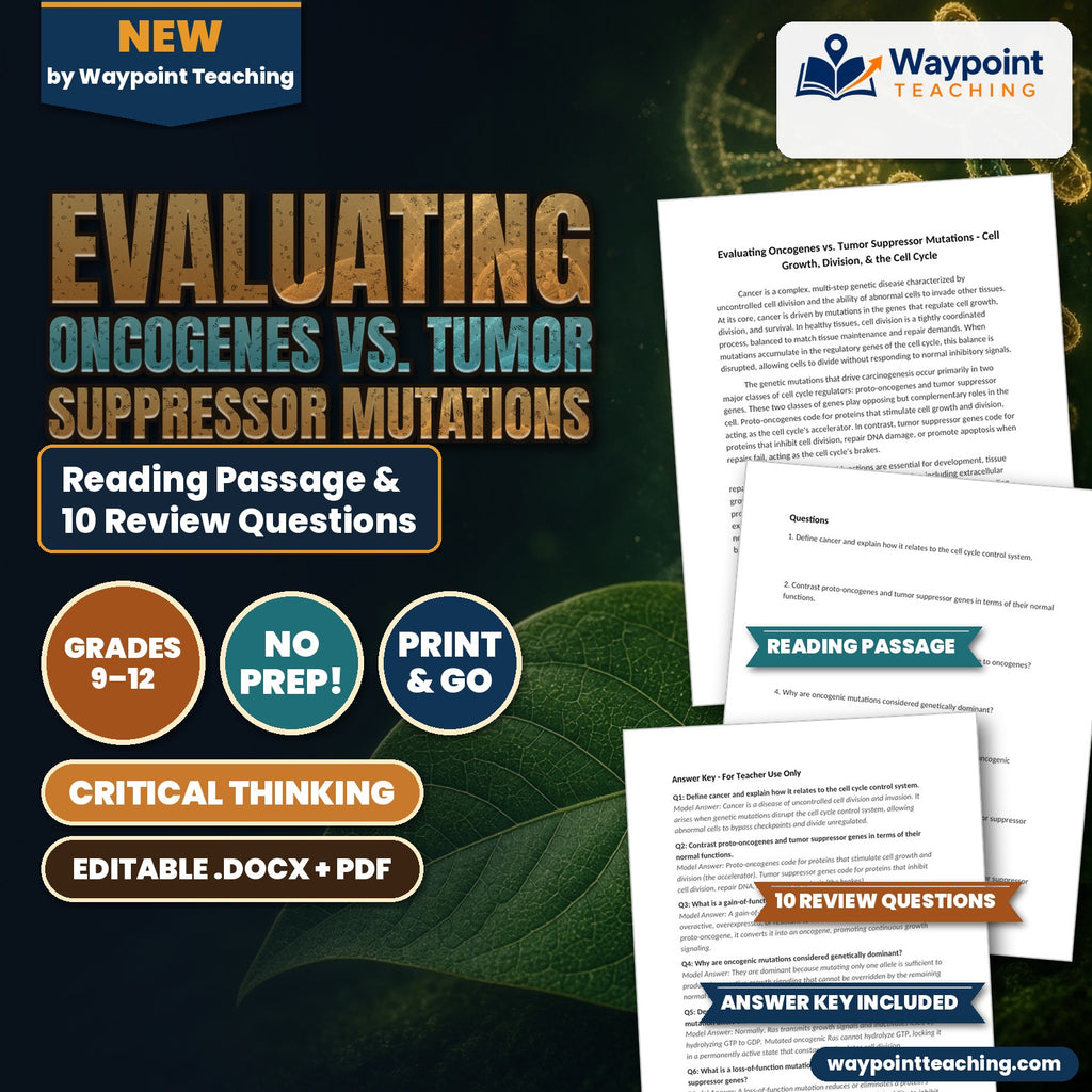 Evaluating Oncogenes vs. Tumor Suppressor Mutations Reading Worksheet cover