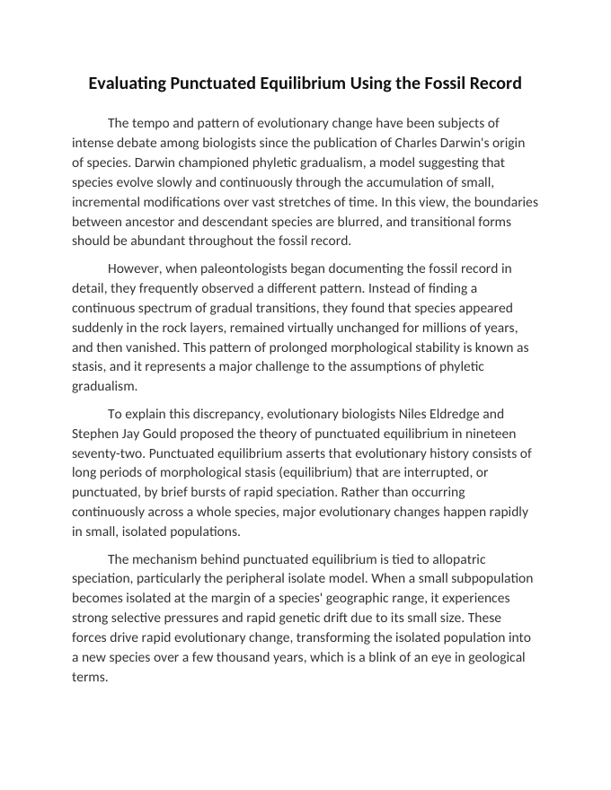 Evaluating Punctuated Equilibrium Using the Fossil Record Reading Worksheet sample page
