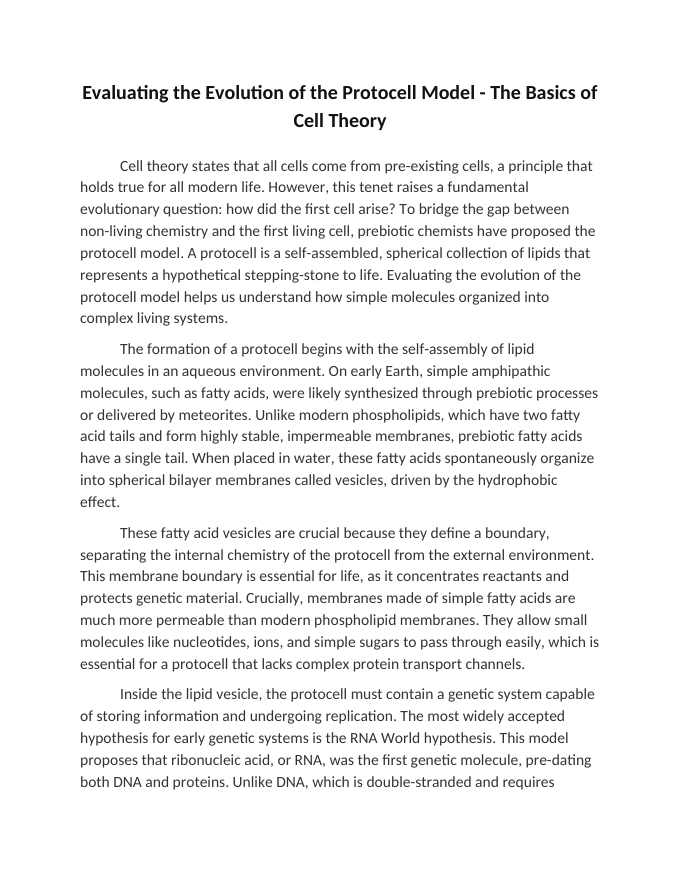 Evaluating the Evolution of the Protocell Model Reading Worksheet sample page