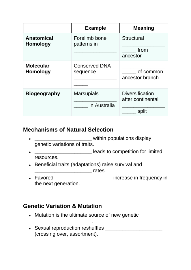 Evolutionary Development Guided Notes sample page