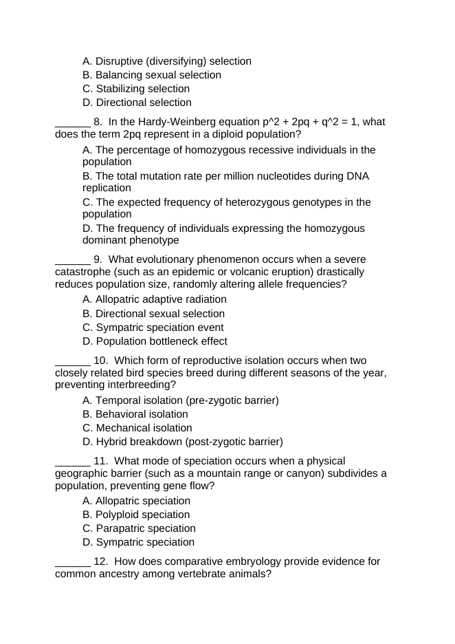 Evolutionary Development Lesson Quiz sample page