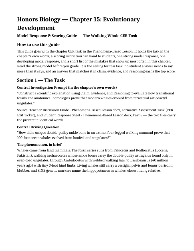 Evolutionary Development Model Response & Scoring Guide sample page