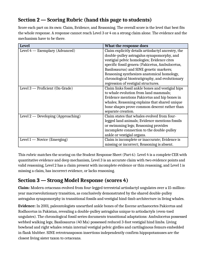 Evolutionary Development Model Response & Scoring Guide sample page