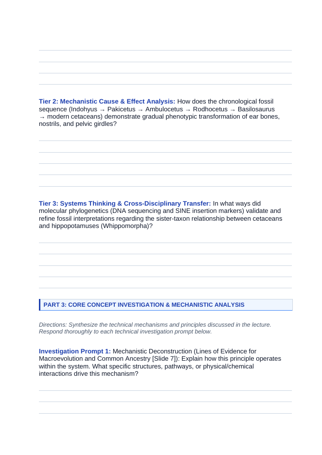 Evolutionary Development Phenomena-Based Lesson: The Walking Whale: How an Ankle Bone Solved the Leviathan Mystery Student Response Sheet sample page