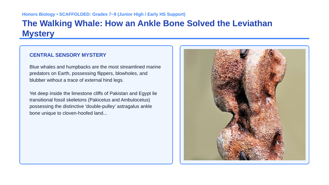 Evolutionary Development Scaffolded Phenomena-Based Lesson: The Walking Whale: How an Ankle Bone Solved the Leviathan Mystery Presentation sample page
