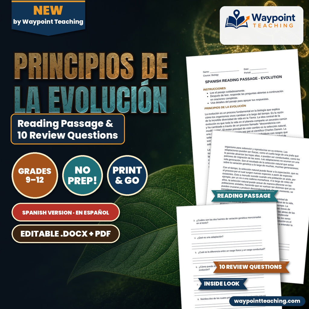 Evolutionary Development Spanish Reading Passage & Comprehension Questions cover